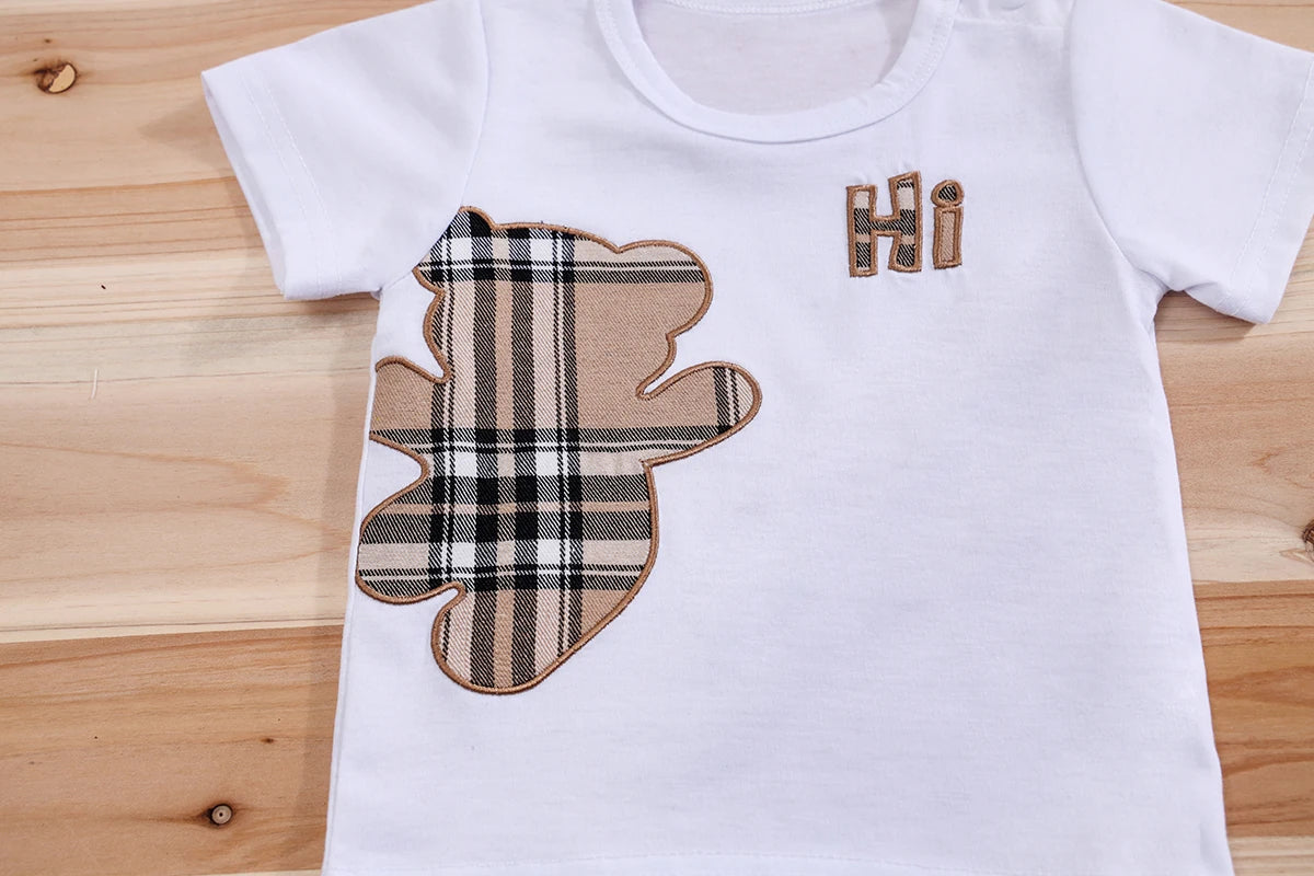 Checked Bear Print Tee & Shorts 2-Piece Set