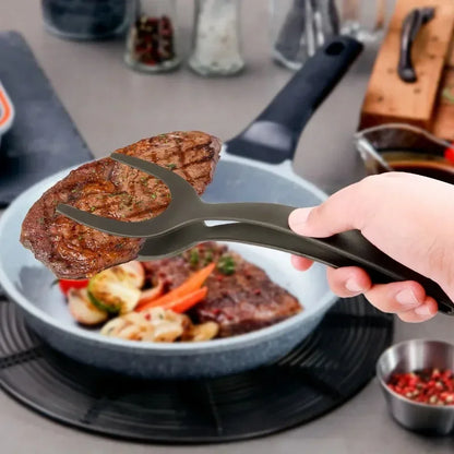2-in-1 Nylon Flip Tongs with Egg Spatula & Steak Turner – Pancake & Cooking Clamp