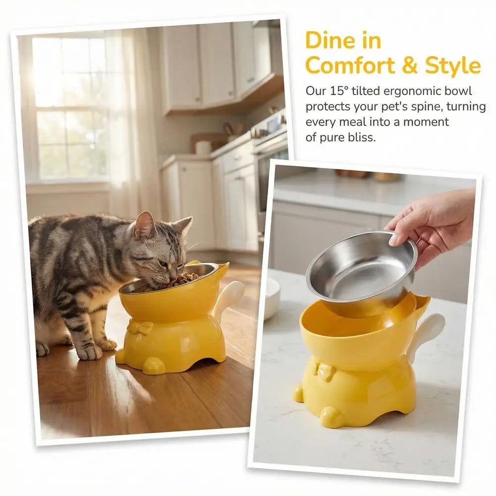 Elevated Stainless Steel Cat Bowl with Ear-Shaped Stand