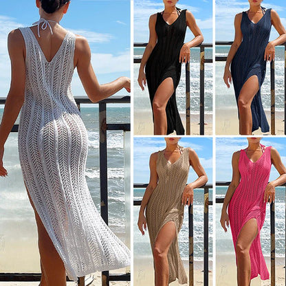 Women's Hollow Out Knitted Maxi Dress — Sleeveless Beach Cover Up