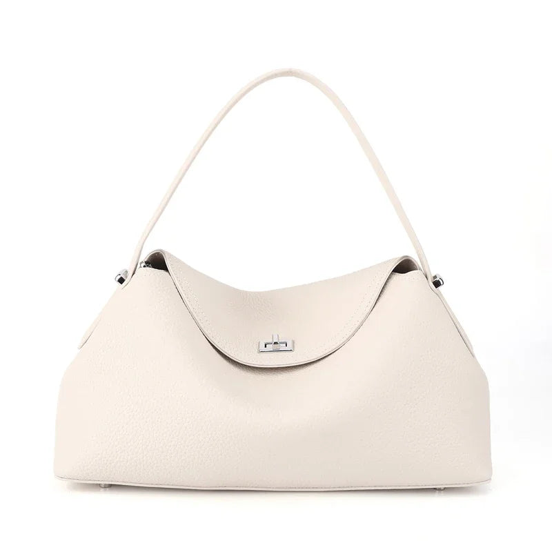 Retro Cowhide Leather Tote, Large Capacity Shopping Bag