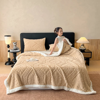 Lamb Fleece Warm Throw, Four Seasons Universal Use, Plush & Extra Cozy Bed Blanket, Portable Lap Cover for Office Naps, Multi-scene Bedding for Sofa & Workplace, Fully Machine Washable