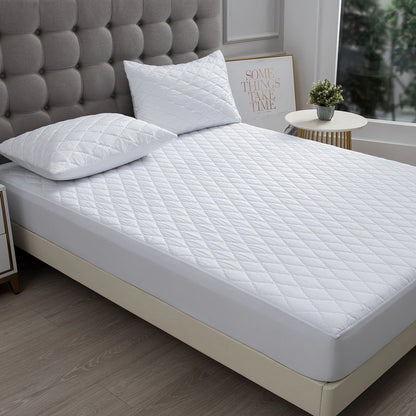 XM-Luvetoria 1pc Fitted Sheet Splash-proof Quilting Bed Cover Bedroom Mattress Protector Solid Color Bed Cover Sheet Soft Polyester Bed Cover