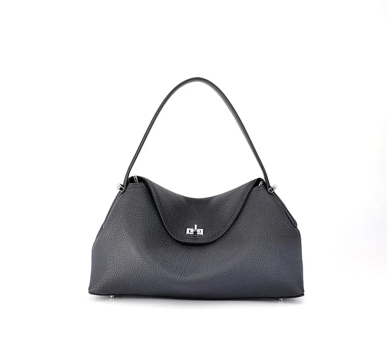 Retro Cowhide Leather Tote, Large Capacity Shopping Bag