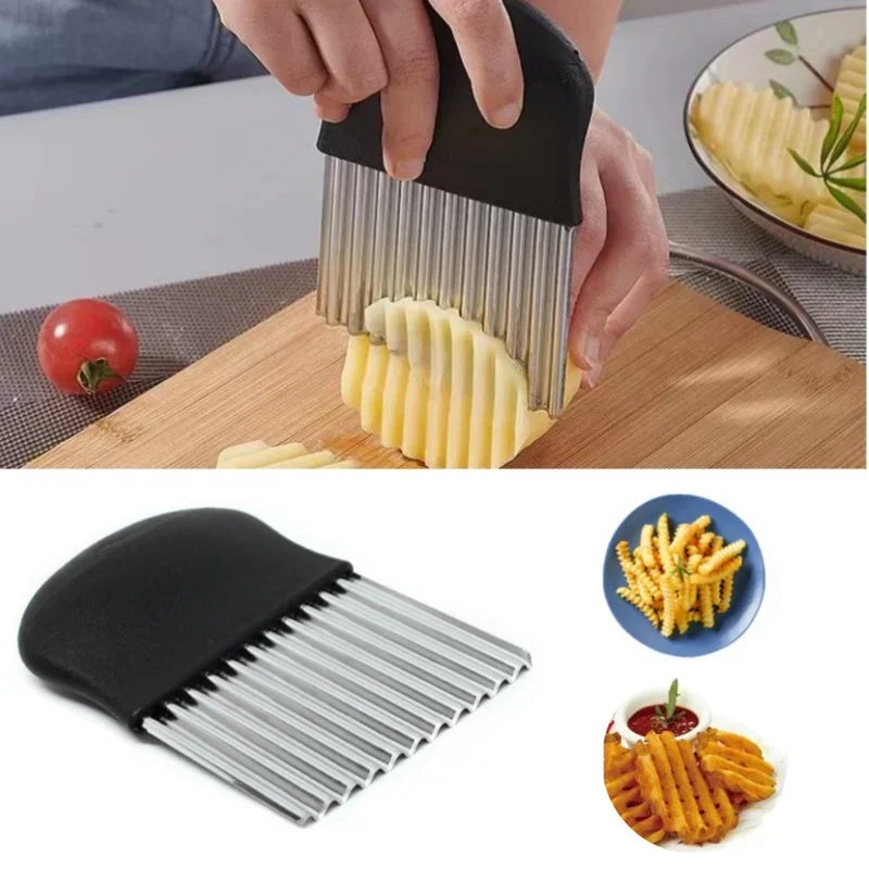 Stainless Steel Potato Chip Slicer Dough Vegetable Fruit Crinkle Wavy Kitchen Knife Cutter Chopper French Fry Maker Tools Gadget