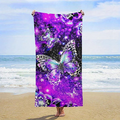 Beach Towel Galaxy and Butterfly Pattern Sun Protection Windproof Swimming