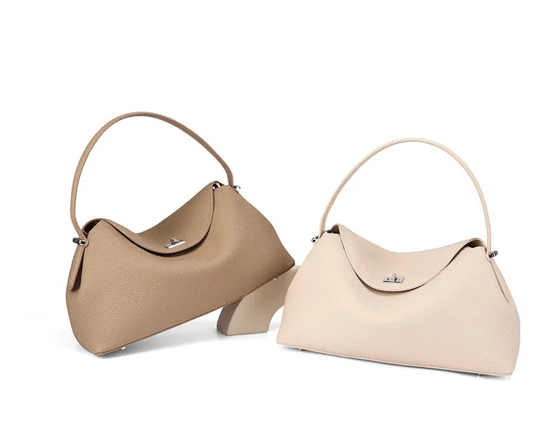 Retro Cowhide Leather Tote, Large Capacity Shopping Bag