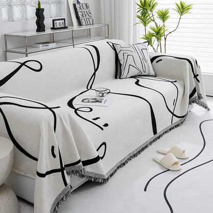 Black Line Chenille Sofa Cover Cloth Sofa Blanket Cover Full Cover Universal Couch Towel Cover Dust Proof Sofa Cushion Cover