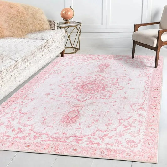 Luxurious Pink Vintage Print Carpet Elegant Non Slip Rug for Living Room Bedroom Classic Floor Mat Home Decor Easter Festivals