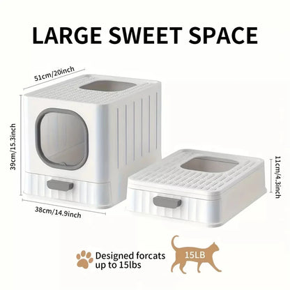 Enclosed Cat Litter Box with Pull Drawer & Scoop — Anti-Splash Kitten Training Toilet