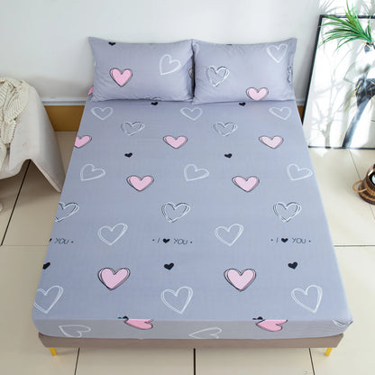 Active Printed Fitted Sheet, 1 Piece, Heart-Patterned Mattress Cover (Pillow Insert and Pillowcase Not Included), Simple Style Polyester Fiber Rectangular 3D Dirt-Resistant Mattress Protector, Polyester Five-Sided Patterned F