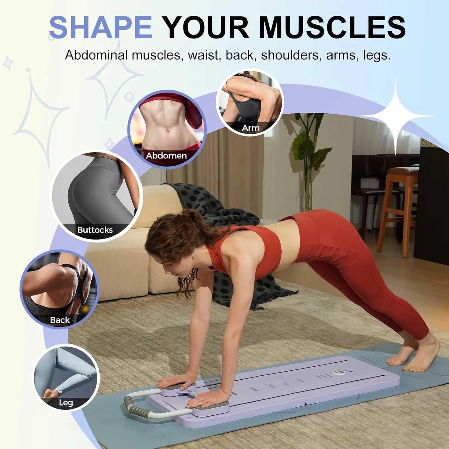 Multifunctional Pilates Board with Resistance Bands | Push-Up & Core Trainer