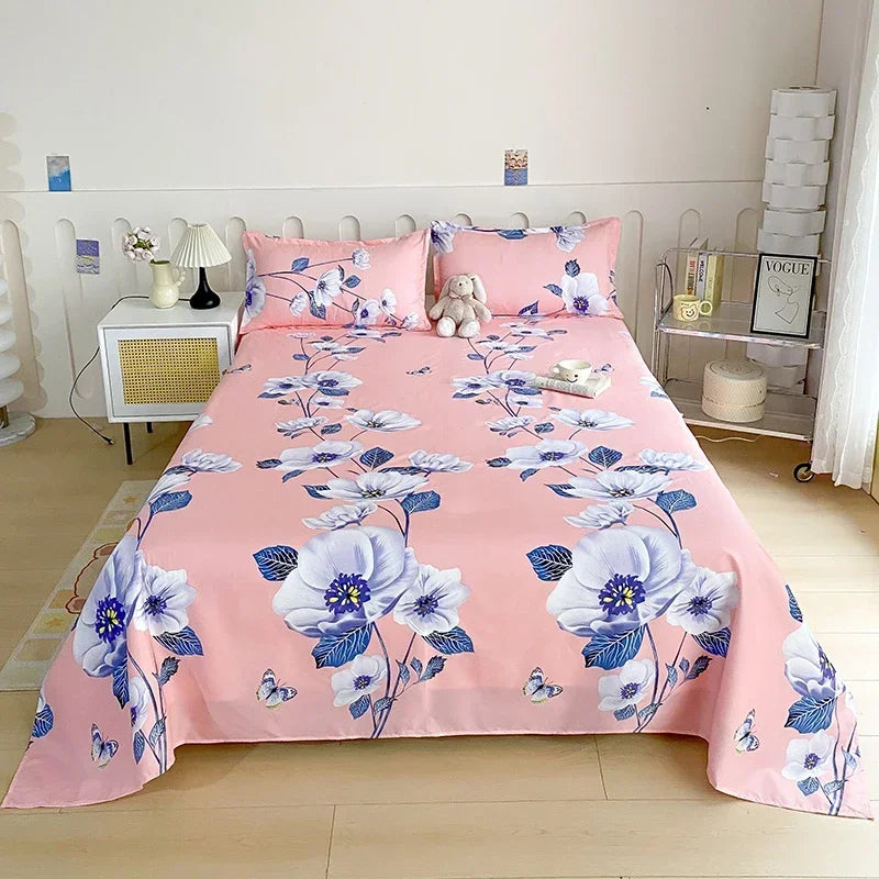 Red Floral Printed Flat Bed Sheet | Single-King
