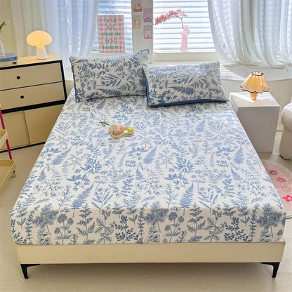 Floral Washed Cotton Fitted Sheet | Single-King