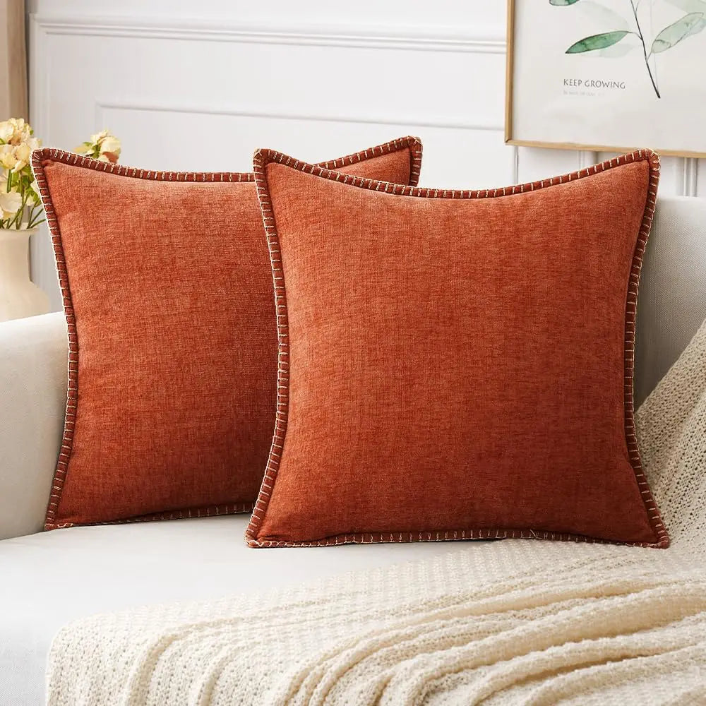 Black Chenille Cushion Cover with Stitched Edge