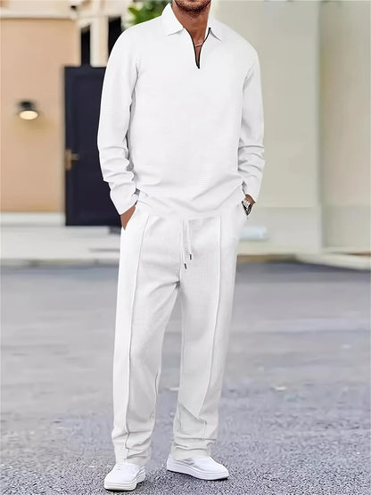 Men's 2-Pack Plaid Knitted Tracksuit — Long Sleeve Top & Pants Casual Sports Set