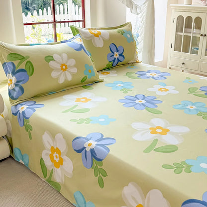 3PCS Bed Flat Sheet WITH pillowcase Bed Plain Solid Color Top Sheets Single/Queen/King Flat Bedsheets Home Bed Linen Sheets