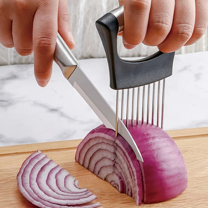 Stainless Steel Onion Slicer Holder & Meat Tenderizer – Multipurpose Cutting Tool
