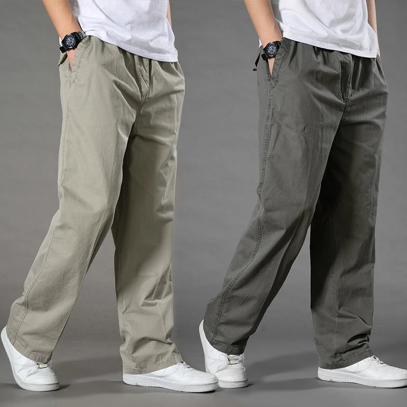 Men's Cotton Cargo Overalls Jogger Trousers — Stretch Waist Work Utility Sweatpants