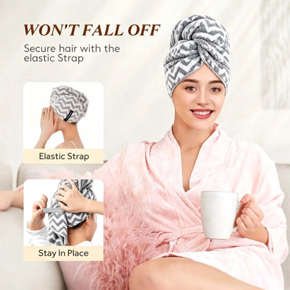 Striped Quick-Dry Towel Bag with Hair Cap — Bathroom Essential