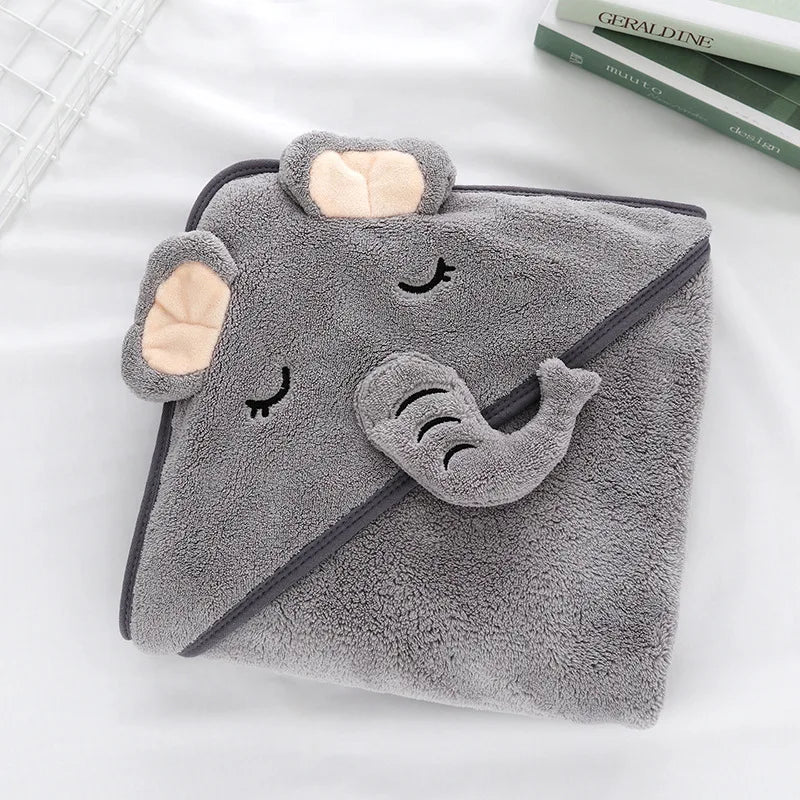 Gray Hooded Coral Fleece Bath Towel Blanket