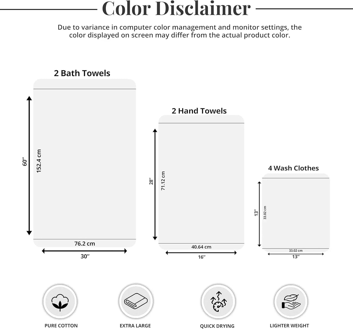 8 Piece Towels Set, 2 Extra Large Bath Towels, 2 Hand Towels