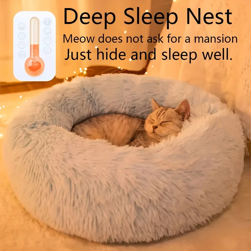Striped Plush Round Nest Bed for Cats & Dogs