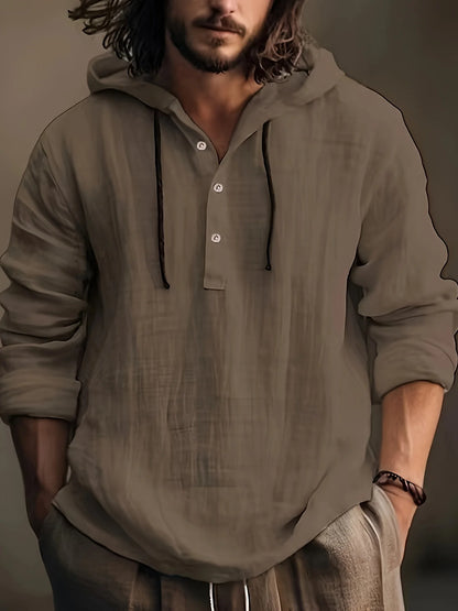 Men's Cotton Linen Hooded Sweatshirt — Long Sleeve Casual Pullover Spring Autumn Top
