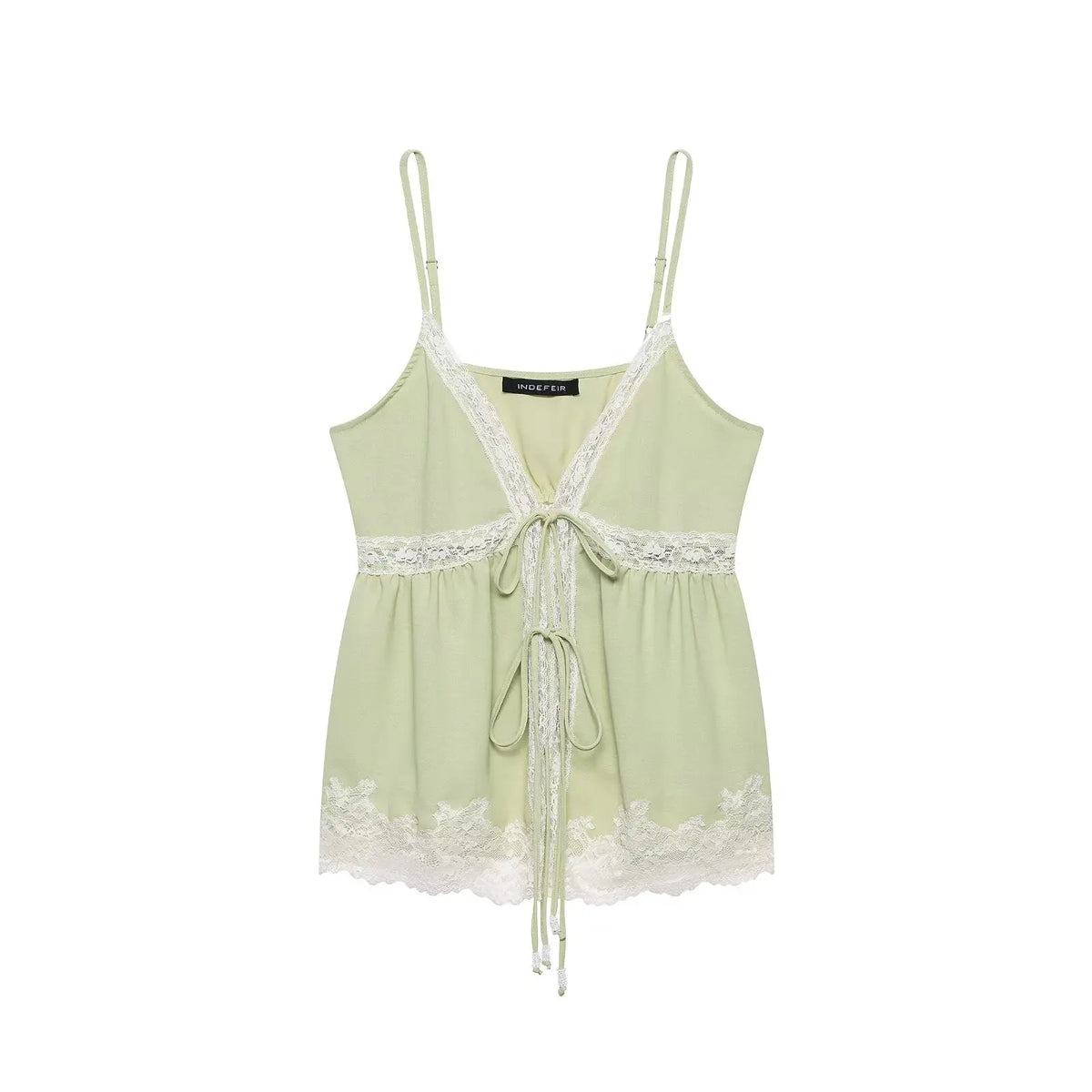 Women's Light Green Spaghetti Strap Lace Camisole Top – Sexy V-Neck Off Shoulder Backless Summer Tank