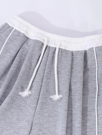 Kids Girls Contrast Line Drawstring Waist Baggy Wide Leg Heather Gray Casual Sport Sweatpants