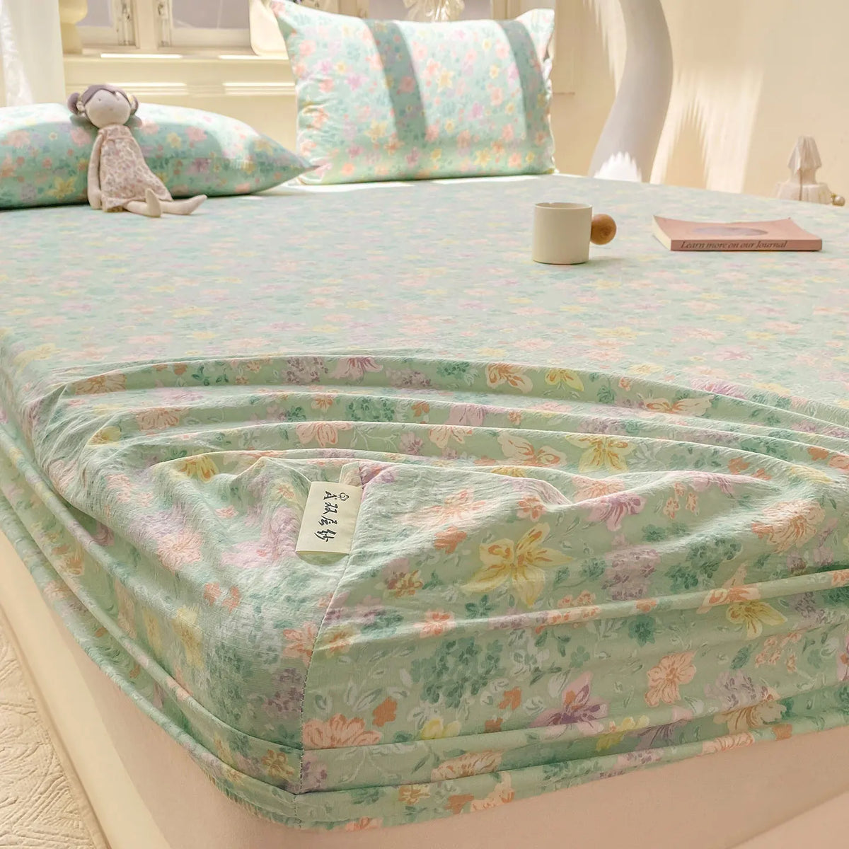 Green Floral Fitted Bed Sheet | Single, Queen, King
