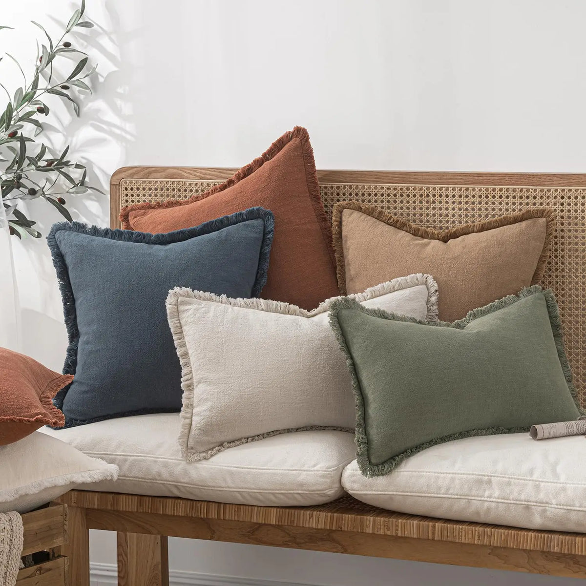 Fringed Boho Cushion Cover with Tassel Detail