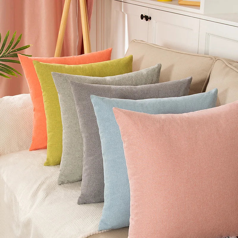 Solid-Color Cotton-Linen Cushion Cover