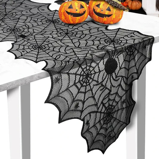 1 Piece of vintage Halloween Table Flag Fireplace Cover, Spider and Bat Lace Table Decoration for Indoor Use