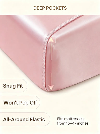 Silky Satin Fitted Mattress Cover, Cooling Ice-Silk