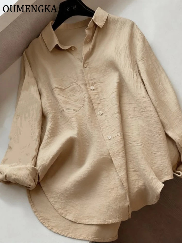 Women's Minimalist Cotton Linen White Shirt — Long Sleeve Loose Blouse