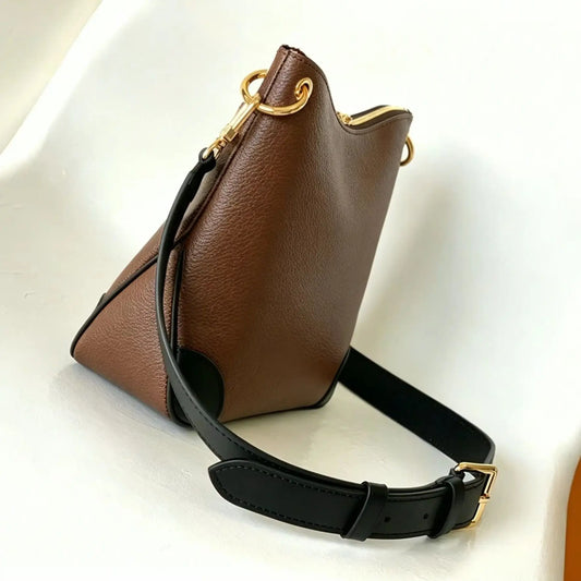 Caramel Brown Leather Triangle Bucket Bag, Multi-Way