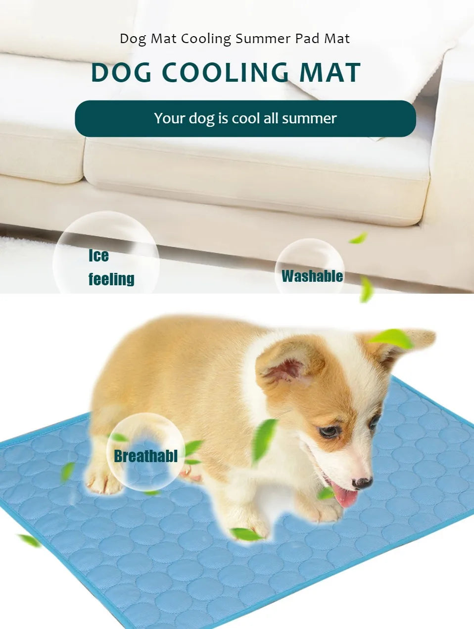 Dog Cooling Mat — Extra Large Summer Ice Pad Blanket for Dogs & Cats