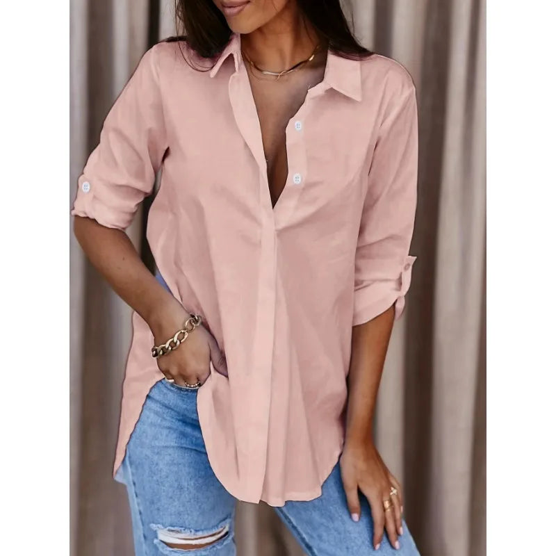 Women's Plus Size Formal Shirt — Long Sleeve Button Up Workwear Blouse