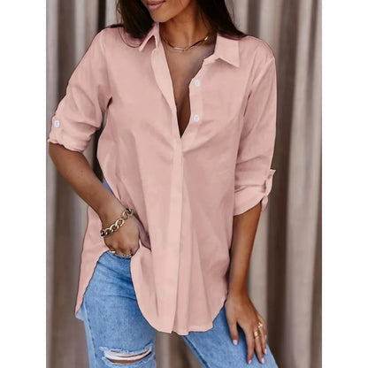 Women's Plus Size Formal Shirt — Long Sleeve Button Up Workwear Blouse