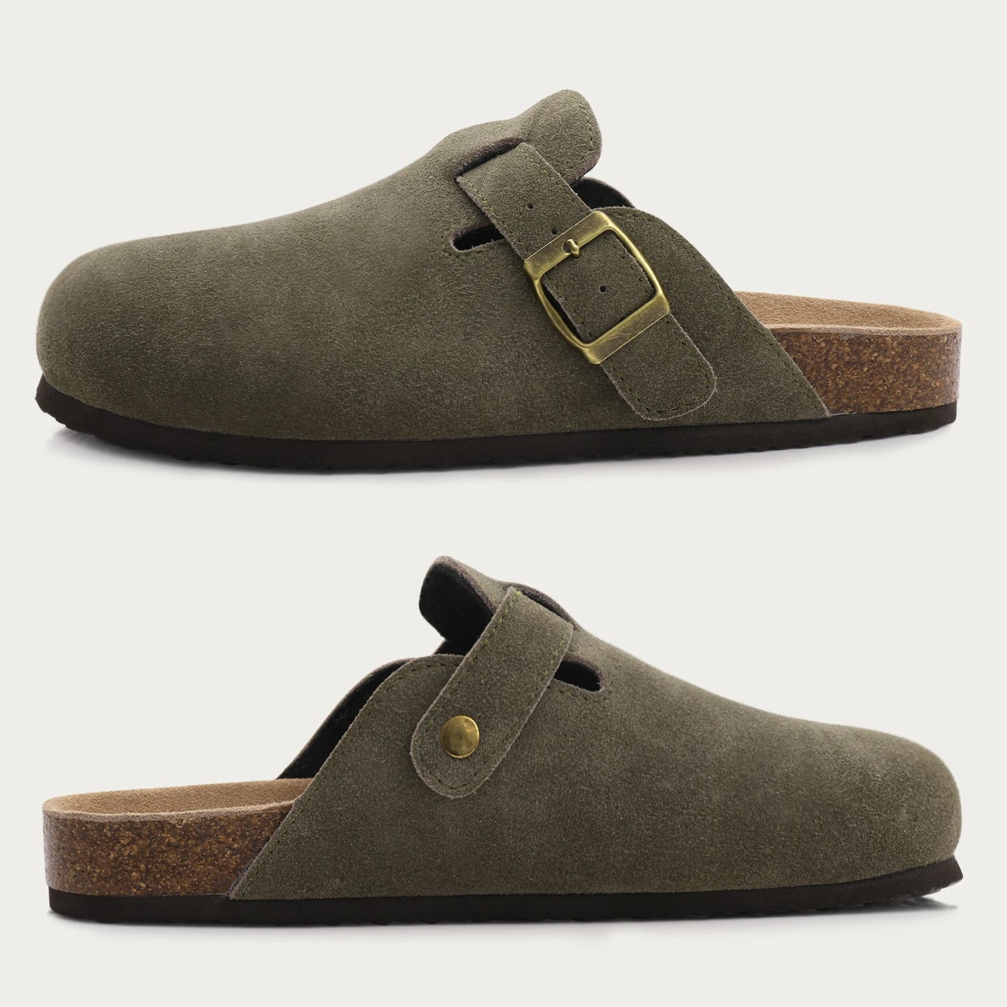 Men’s Suede Clogs — Soft Leather Cork Sandals with Arch Support