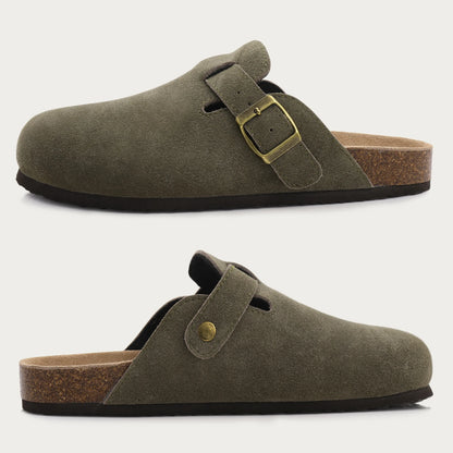 Men’s Suede Clogs — Soft Leather Cork Sandals with Arch Support