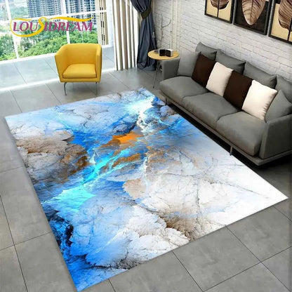Nordic Blue Golden Colour Marble Geometric Area Rug,Carpet Rug for Living Room Bedroom Sofa Doormat Decor,Kid Non-slip Floor Mat