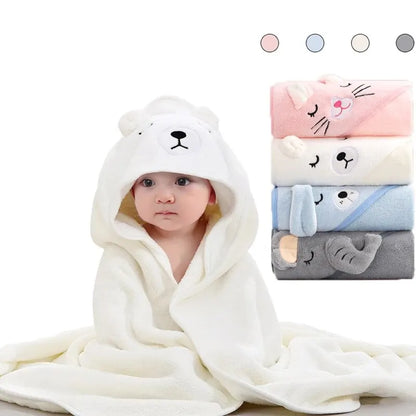 Gray Hooded Coral Fleece Bath Towel Blanket