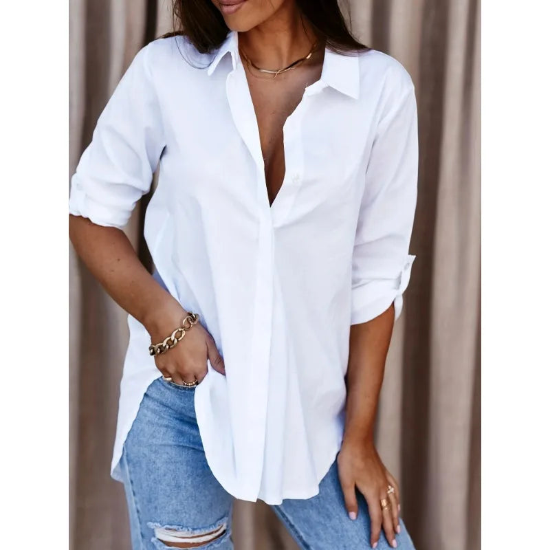 Women's Plus Size Formal Shirt — Long Sleeve Button Up Workwear Blouse