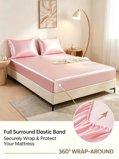 Silky Satin Fitted Mattress Cover, Cooling Ice-Silk