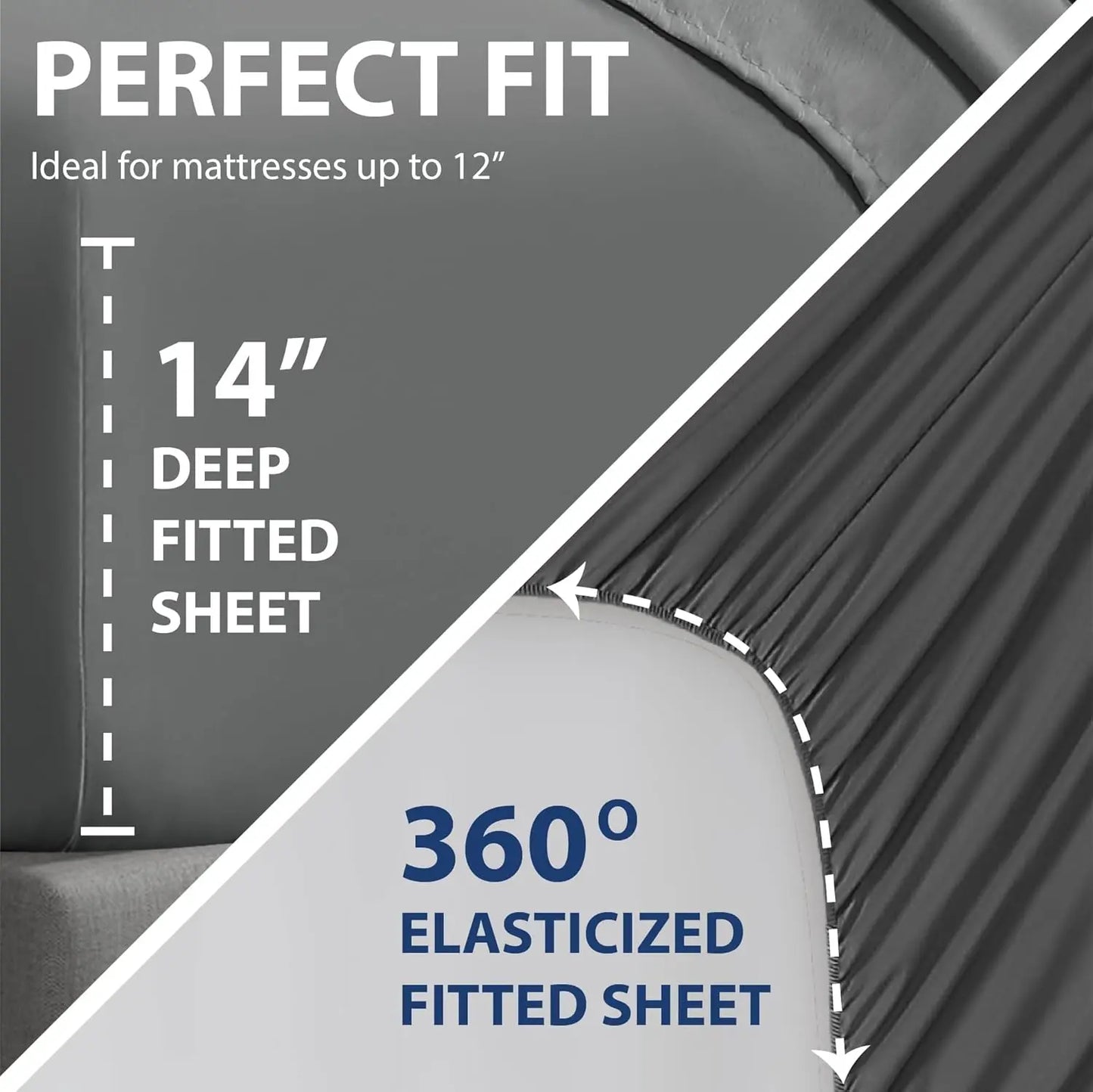 Queen Fitted Sheet with Double-Sided Pockets - 14" Deep Pocket Microfiber, Ultra Soft, Wrinkle & Fade Resistant, Grey