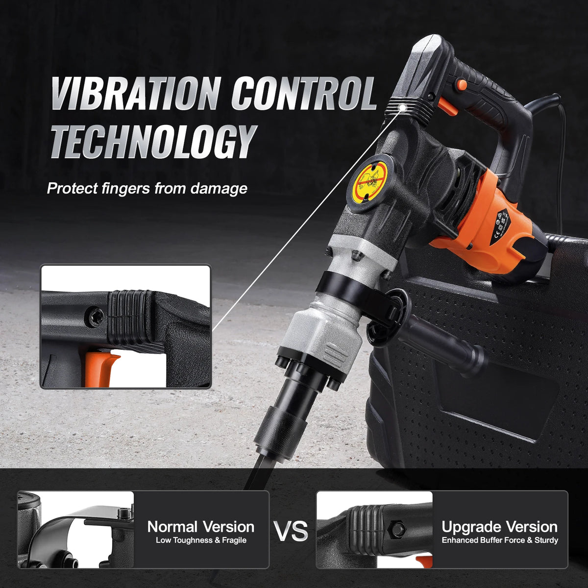 Jack Hammer Electric Jackhammer Heavy Duty 2900 BPM Concrete Breaker 2pcs Chisels Bits Chipping