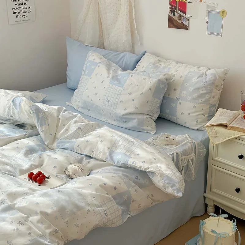 3-Piece Blue Duvet Cover Set with 2 Pillowcases