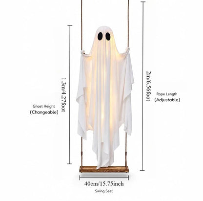 Large Hanging Swinging Ghost Halloween Decoration with LED String Lights Spooky Glowing Outdoor Decor for Front Porch Yard Party